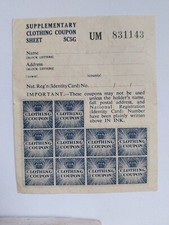 Supplementary clothing coupons for sale  FILEY