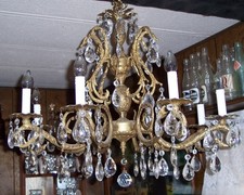Candelabro vintage antigo francês latão 8 braços com luzes cristal chumbo abacaxi, usado comprar usado  Enviando para Brazil