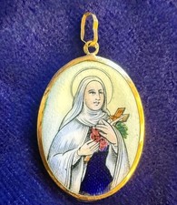 Pingente de porcelana de ouro amarelo 18K Santa Teresa do Menino Jesus antigo - Antigo comprar usado  Enviando para Brazil