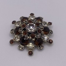 Broche de metal estilo Art Deco década de 1940 pasta marrom transparente strass tom prata pote, usado comprar usado  Enviando para Brazil