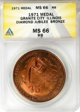 1971 Granite City Illinois Diamond Jubilee Medalha de Bronze ANACS MS66 RB comprar usado  Enviando para Brazil