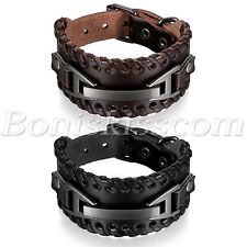 Pulseira masculina punk retrô preta trançada couro cinto fivela punho largo ajustável, usado comprar usado  Enviando para Brazil