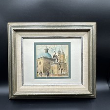 St Wojciech Old Stone Church Kraków Polska W/C Ramka 13" x 15" Artist Signed na sprzedaż  Wysyłka do Poland