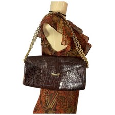 Bolsa de ombro vintage Lauren Ralph Lauren couro marrom crocodilo em relevo corrente dourada, usado comprar usado  Enviando para Brazil