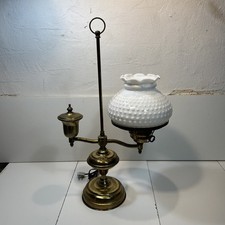 Abajur de mesa antigo bronze um braço estudante vidro leitoso elétrico Hobnail Shade comprar usado  Enviando para Brazil