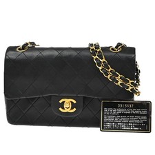 Bolsa de ombro CHANEL Matelasse 23 aba dupla corrente couro BK Vintage 396RF511 comprar usado  Enviando para Brazil