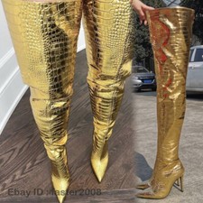 Botas femininas de salto alto salto agulha com zíper nas costas sapatos dourados plus size comprar usado  Enviando para Brazil