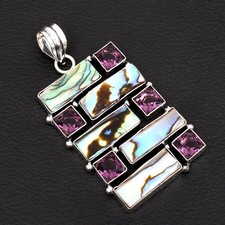 Pingente de pedra preciosa étnica feito à mão concha Abalone 2,52" AP-65466 comprar usado  Enviando para Brazil