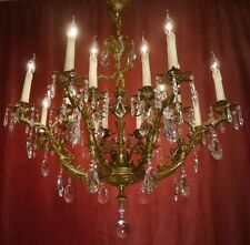 LUSTRE GRANDE ANTIGO VINTAGE BRONZE GRANDE 16 LUZES VIDRO CRISTAL LÂMPADA DE HOTEL comprar usado  Enviando para Brazil
