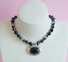 Pingente de ônix colar de contas de cristal preto estilo Bali prata esterlina 925 comprar usado  Enviando para Brazil