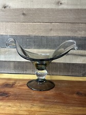 Pedestal grande de vidro artístico cinza esfumaçado tigela de frutas peça central de mesa 16"" comprar usado  Enviando para Brazil