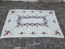 Toalha de mesa bordada ponto cruz floral, toalha de mesa floral vintage, retrô, usado comprar usado  Enviando para Brazil