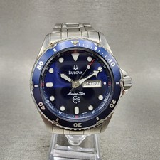 Bulova Marine Star relógio de mergulho masculino 42mm mostrador azul tom prata data do dia nova bateria comprar usado  Enviando para Brazil