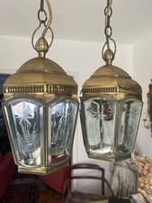 Par de lanternas penduradas de latão e vidro estilo antigo vintage de qualidade comprar usado  Enviando para Brazil