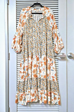 Vestido longo maxi com estampa floral creme contraste em camadas GG comprar usado  Enviando para Brazil