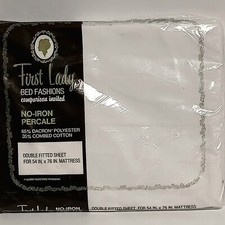 Usado, Lençol branco vintage primeira-dama cama dupla ajustada sem ferro EUA 54 X 76" NOS comprar usado  Enviando para Brazil