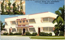Cartão postal publicitário de linho Cadillac Motel & Apartments, Miami, Flórida comprar usado  Enviando para Brazil