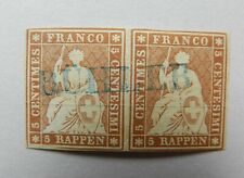 Swizerland - Schweiz 1854 Helvetia Strubel Nr 22A Paar 5 R / BUHLER + Certificat na sprzedaż  PL