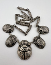 Usado, Antiguo Egipcio Revival Plata de Ley Rey Tut Escarabajo Jeroglíficos Collar comprar usado  Enviando para Brazil