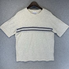 Camisa masculina vintage Critical Mass tamanho médio creme relaxado com listras azuis comprar usado  Enviando para Brazil