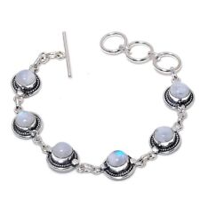 Pulseira de prata esterlina 925 feita à mão com pedra preciosa arco-íris da lua tamanho 7-8" comprar usado  Enviando para Brazil