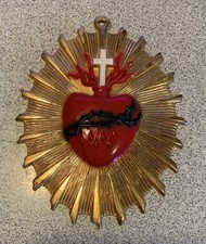 Medalhão devocional católico pendurado em bronze vintage pesado Sagrado Coração de Jesus comprar usado  Enviando para Brazil