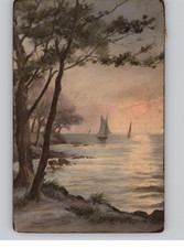 Usado, Cartão postal vintage de veleiros pintura paisagem marítima década de 1920 comprar usado  Enviando para Brazil