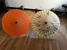 Dwa vintage japońskie parasole papierowe parasole parasol przeciwsłoneczny papier ryżowy olej bambus malowany, używany na sprzedaż Dwa vintage japońskie parasole papierowe parasole parasol przeciwsłoneczny papier ryżowy olej bambus malowany, używany na sprzedaż  Wysyłka do Poland