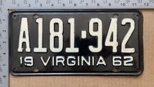 1962 virginia license for sale  Milton Mills