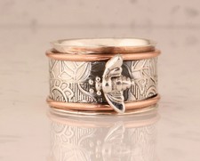 Abeja Giratorio Anillo 925 Plata de Ley Dos Tonos con Textura Banda Ansiedad, usado comprar usado Abeja Giratorio Anillo 925 Plata de Ley Dos Tonos con Textura Banda Ansiedad, usado comprar usado  Enviando para Brazil