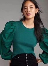 Blusa Lea & Viola verde manga folhada gola redonda manga longa tamanho M comprar usado  Enviando para Brazil