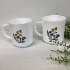 2 canecas de café ou chá vintage Arcopal França vidro branco leite flor silvestre comprar usado  Enviando para Brazil