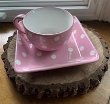 Usado, Conjuntos de canecas e pratos Pamper Chef “Help Whip Cancer” rosa e branco bolinhas comprar usado  Enviando para Brazil