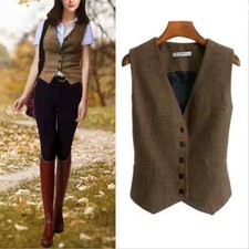 Colete Feminino Decote V 5 Botões Slim Fit Mistura de Lã Trabalho Desgaste Dois Bolsos Colete comprar usado  Enviando para Brazil