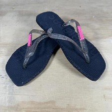 Sandálias Havaianas Kid's Flip Flop Tanga Biqueira Quadrada Fina, Preta, Tamanho 3-4 EUA comprar usado  Enviando para Brazil