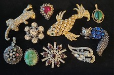 Lote 10 pingentes vintage de strass + broche gato peixe 2 estrelas assinadas goldette  comprar usado  Enviando para Brazil