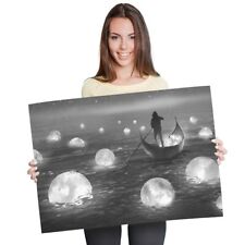 A1 - Barco a remo River Moon fantasia 60X90cm180gsm impressão BW #35998 comprar usado  Enviando para Brazil