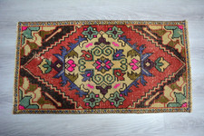 Tapete de porta antigo multicolorido feito à mão, 1,5x2,9 pés, tapete boho rosa oriental turco, comprar usado  Enviando para Brazil