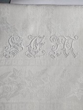 Toalha de banho antiga 26 X 42" hera damasco bordada linho monogramada extravagante mono comprar usado  Enviando para Brazil