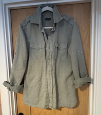 Camisa masculina Tom Ford linho cáqui verde exército militar tamanho médio 40 comprar usado  Enviando para Brazil