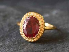 Anel de aniversário de ouro amarelo 14k corte oval 3,00 quilates rubi natural e diamante tamanho 8 comprar usado  Enviando para Brazil