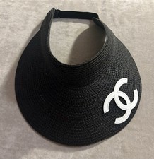 Chapéu de palha Chanel Beauty preto com branco CC faixa ajustável GWP comprar usado  Enviando para Brazil