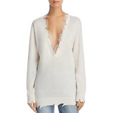 Suéter feminino IRO Pao renda aparado S creme desgastado gola V algodão cashmere comprar usado  Enviando para Brazil