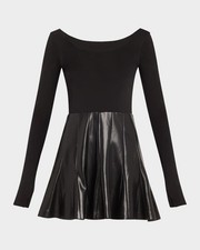 Novo Mini Vestido Plissado ALICE + OLIVIA Chara Couro Vegano Manga Longa Preto Tamanho 8 comprar usado  Enviando para Brazil