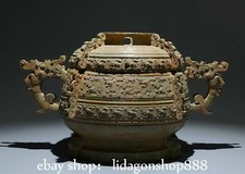 Vaso de comida 14,8" antigo chinês dinastia Shang bronze utensílios cabeça de besta tampa comprar usado  Enviando para Brazil