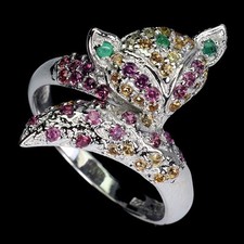 Anel redondo de prata esterlina 925 granada esmeralda safira pedra preciosa joia raposa comprar usado  Enviando para Brazil