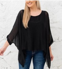 Blusa Cobblestone Top Tamanho Único Martina Preta Seda Transparente Manga de Morcego Itália  comprar usado  Enviando para Brazil