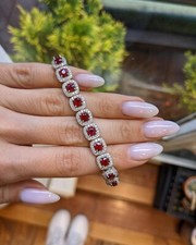 Pulseira de tênis 10,50 quilates almofada natural rubi vermelho diamante link ouro branco 14K comprar usado  Enviando para Brazil