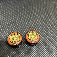 PAR DE TAMPÕES DE OUVIDO PRETO COM ROSTO DE TIGRE AMARELO TÚNEIS DE CARNE #1237, usado comprar usado  Enviando para Brazil