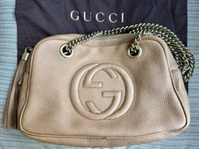 Bolsa de ombro GUCCI Soho corrente dupla couro bege com borla e correntes de ouro, usado comprar usado Bolsa de ombro GUCCI Soho corrente dupla couro bege com borla e correntes de ouro, usado comprar usado  Enviando para Brazil